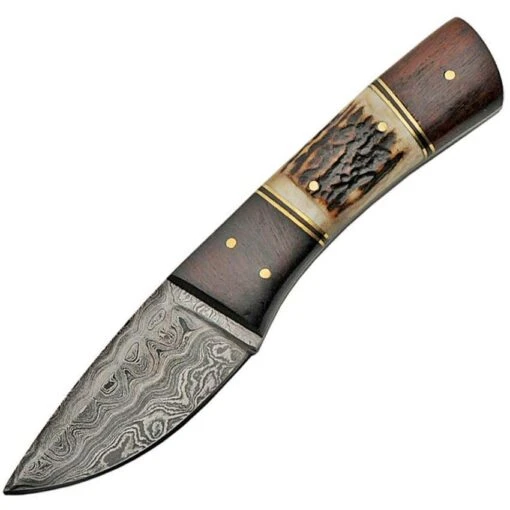 Damascus 1183 Fixed Damascus Steel Blade Knife With Stag Bone And Wood Handle -Buck Knives Shop 223778 223782